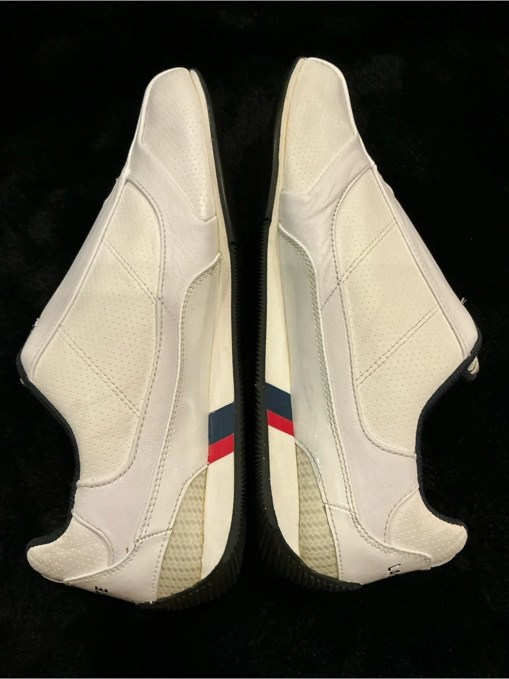 Lacoste Men's White Leather Slip-On Radium Strap Sneakers with Navy Trim